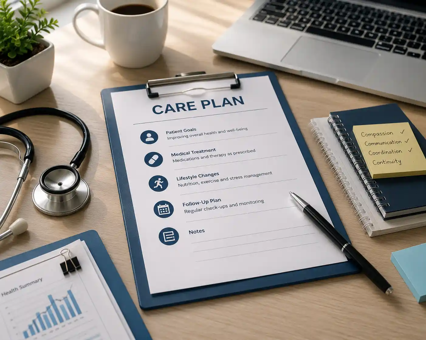 Clinician preparing care notes